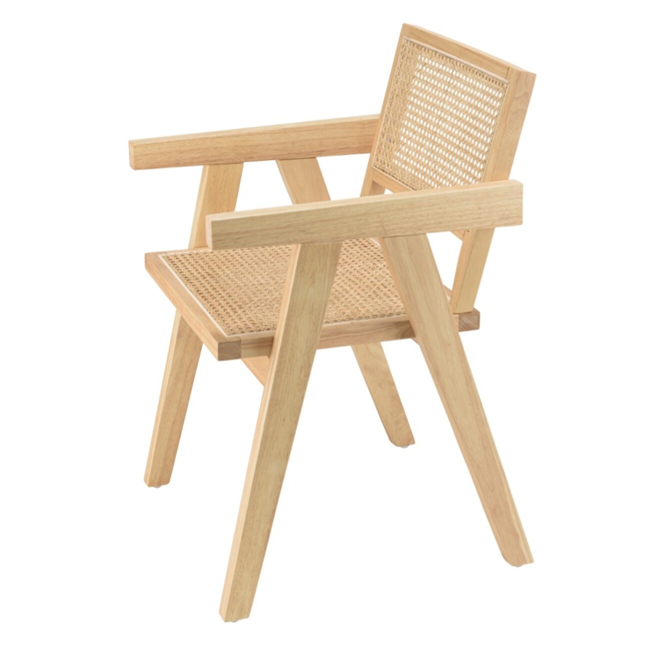 AGATHE - Fauteuil en bois d'Hévéa clair dossier et assise rotin naturel