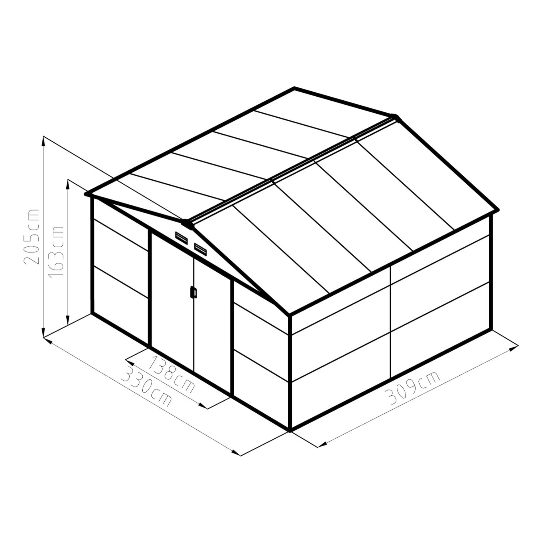 Abri de jardin métal anthracite 10,20 m² + kit d'ancrage