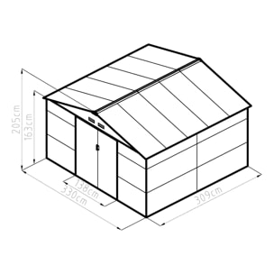 Abri de jardin métal anthracite 10,20 m² + kit d'ancrage