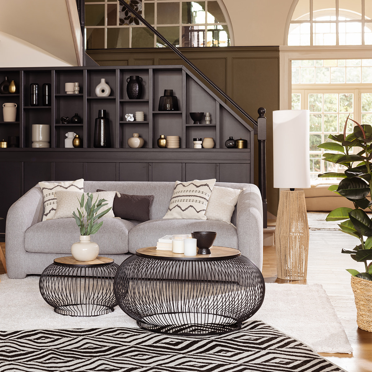 Lampadaire "Aissa" - papier et métal - blanc - H130 cm