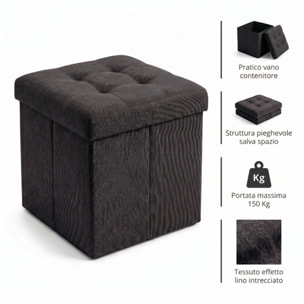 Pouf contenitore pieghevole 38x38x38 cm, cubo salvaspazio con vano interno, seduta imbottita resistente fino a 150 kg, design effetto lino elegante, ideale per soggiorno camera ingresso ufficio e cameretta