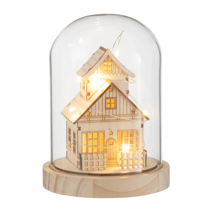 J-Line Cloche décorative Hiver Maison - bois/verre - naturel - LED