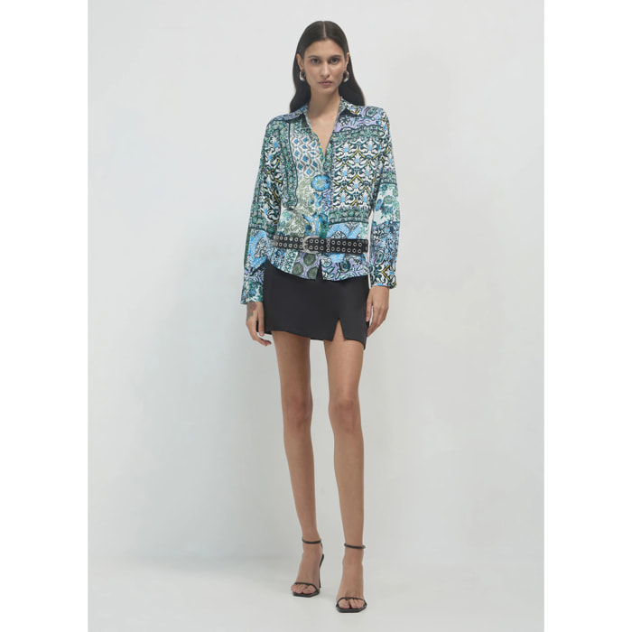 Camicia simil satin fantasia patchwork