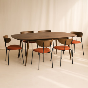 Ensemble table en bois rectangulaire et 6 chaises terracotta RIVA