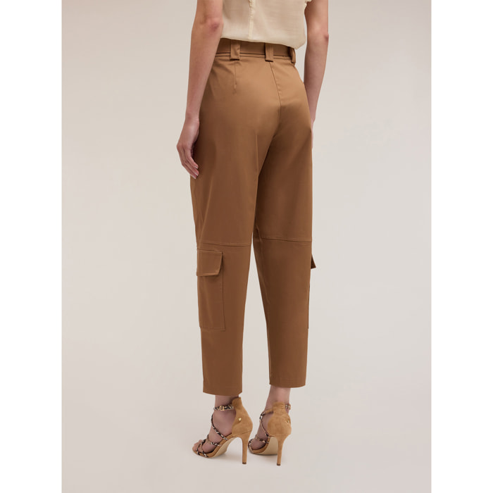 Motivi - Pantalones cargo de satén - Marrón