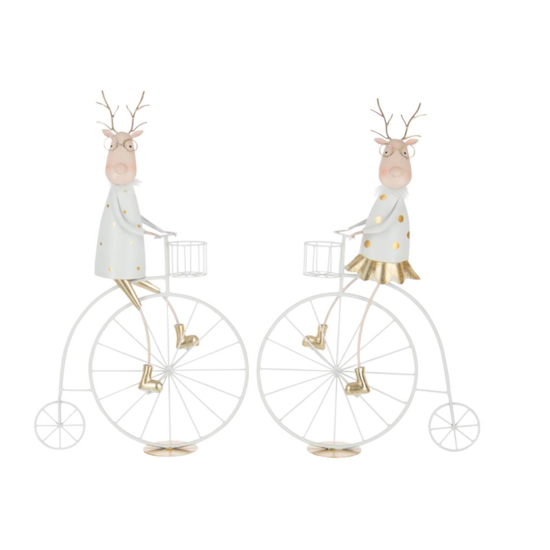 J-Line décoration Renne Vélo - fer - or/blanc - 2 pcs