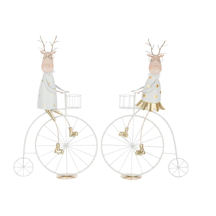 J-Line décoration Renne Vélo - fer - or/blanc - 2 pcs