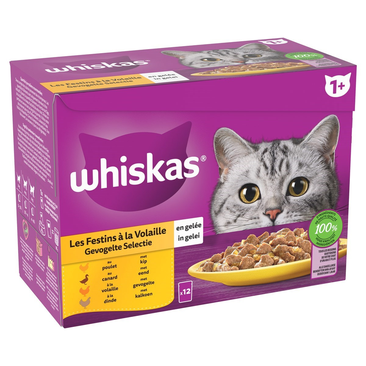 WHISKAS 48 Sachets fraîcheur en gelée 4 variétés volaille pour chat 85g (4x12)