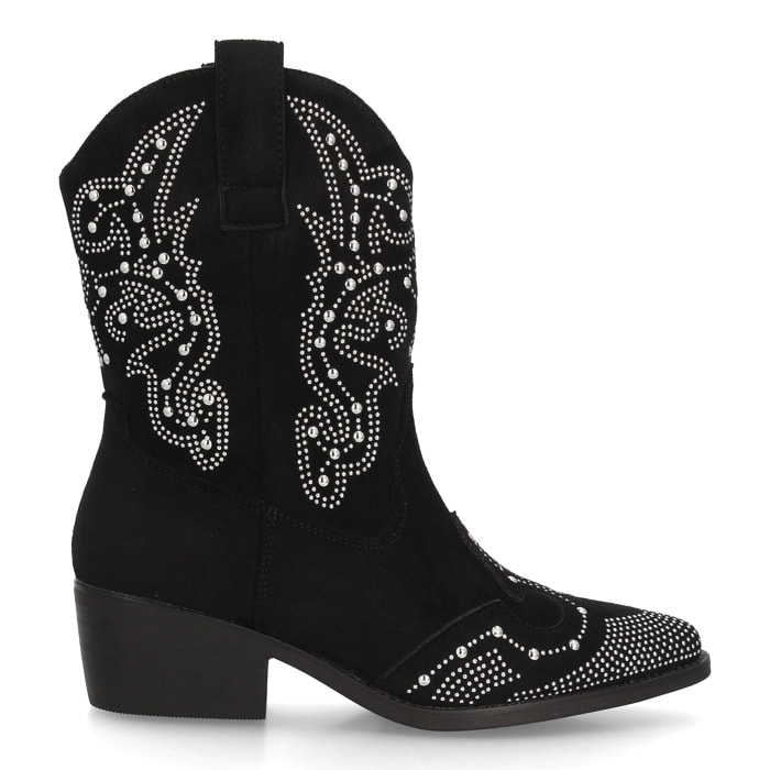 Botín cowboy mujer caña media con tachuelas decorativas y tacón bajo