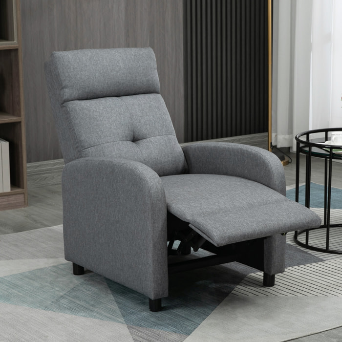 Sillón Relax Reclinable hasta 155° Sofá Reclinable Manual Tapizado en Tela Carga 150 kg para Personas de Menos de 195 cm de Altura Gris