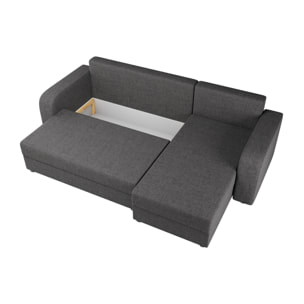 Harvey - Canapé d'angle réversible 4 places convertible avec coffre en tissu - Gris foncé