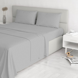 COMPLETO LETTO SATIN STRIPES, 100% Raso di Poliestere, Tinta Unita, Made in Italy - GRIGIO CHIARO