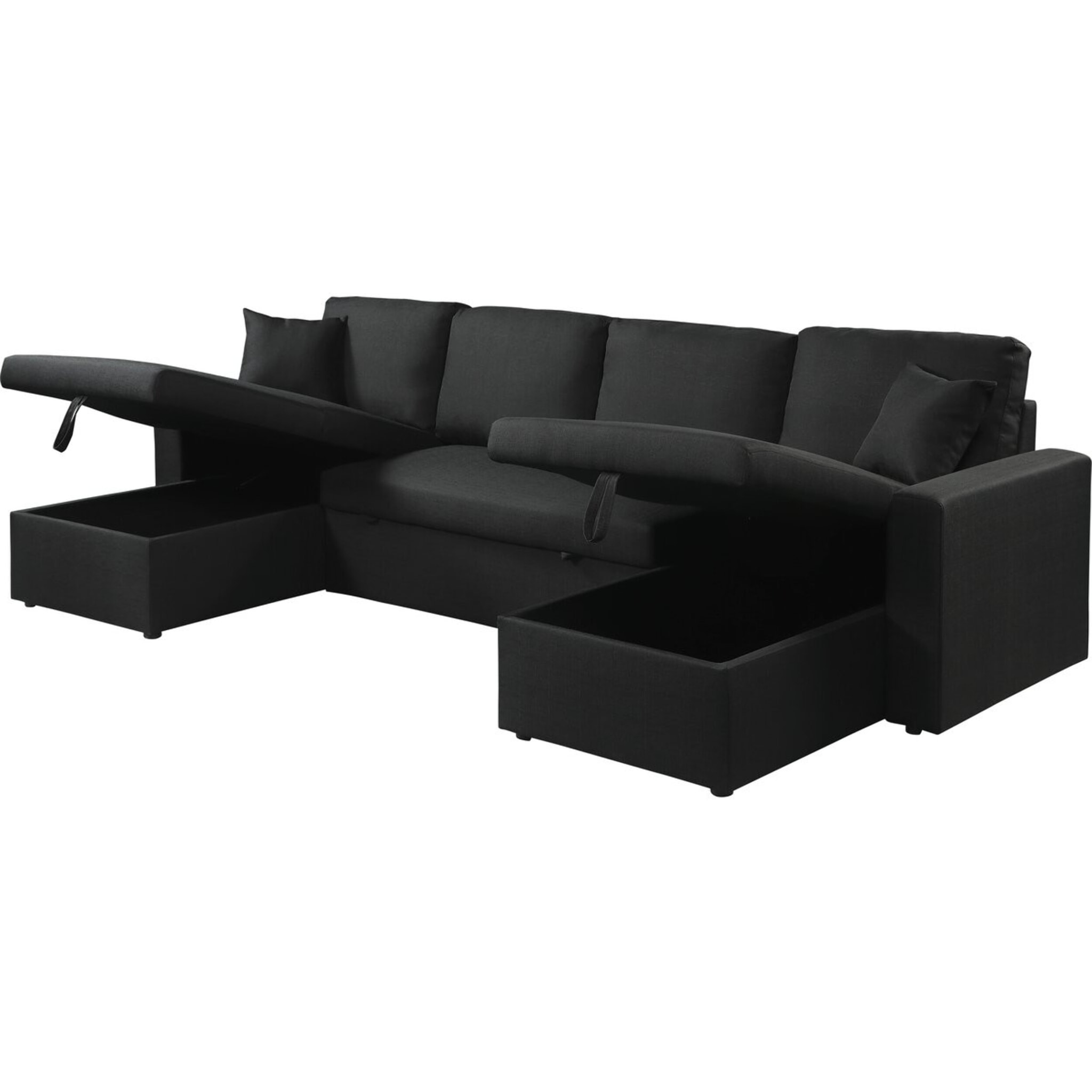 Canapé d'angle panoramique convertible en tissu "Alain" - 4 places - Noir