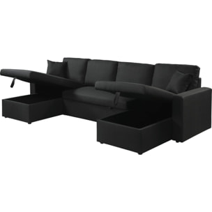 Canapé d'angle panoramique convertible en tissu "Alain" - 4 places - Noir