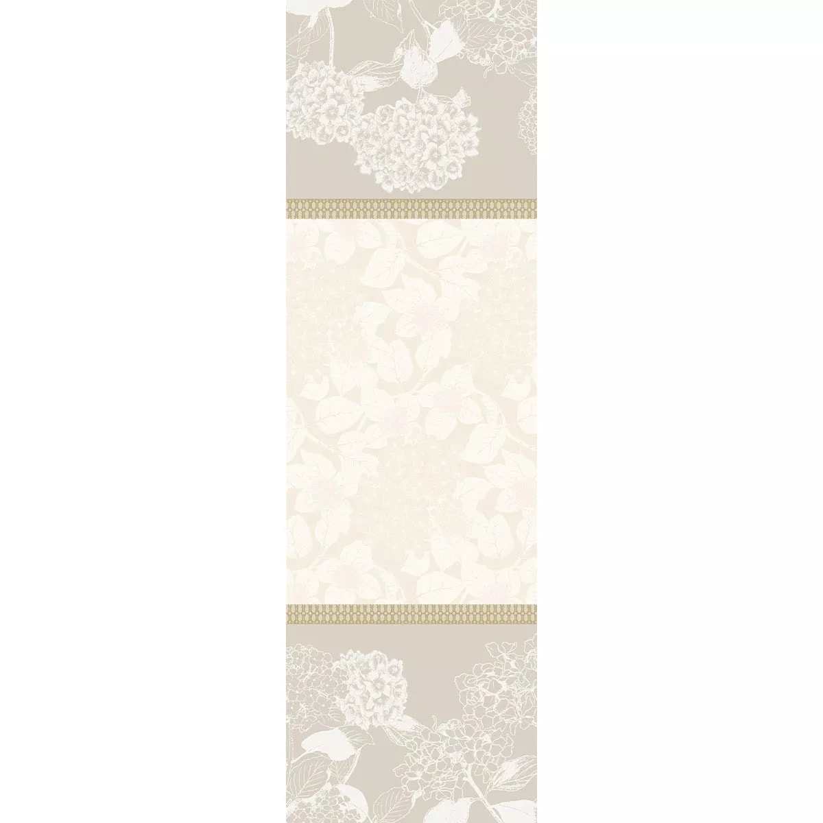 Chemin de table pur coton motif jacquard beige Mille hortensias naturel