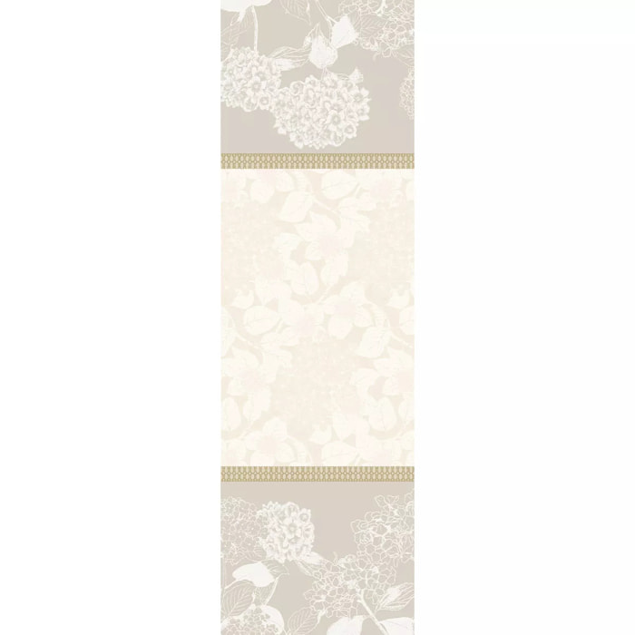 Chemin de table pur coton motif jacquard beige Mille hortensias naturel