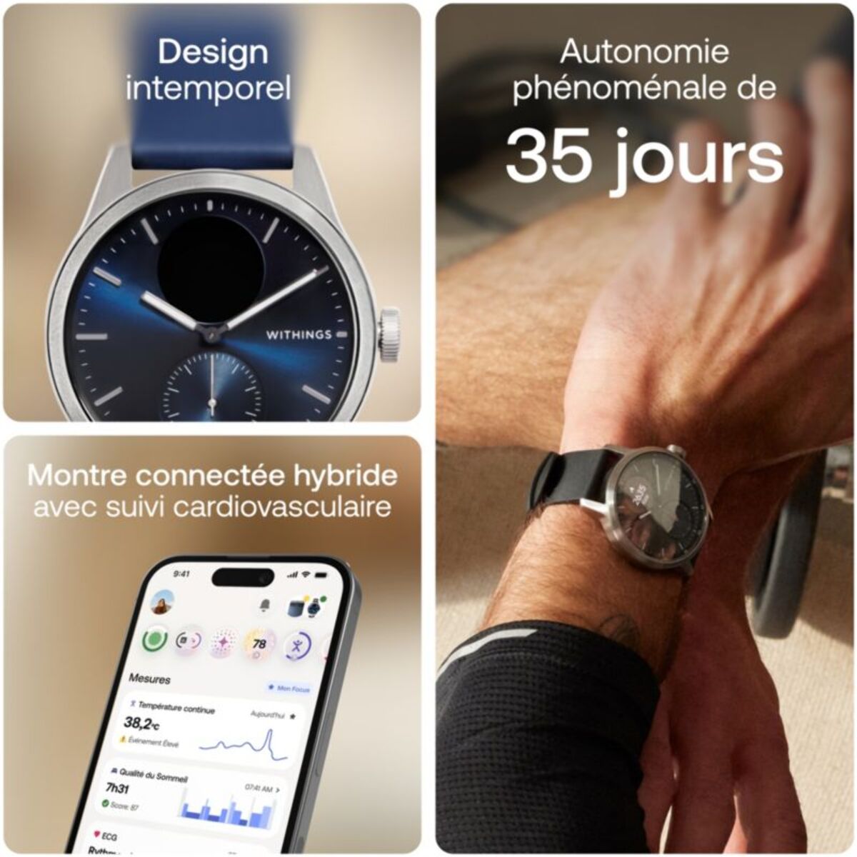 Montre santé WITHINGS Scanwatch 2 Blue Silver 42mm