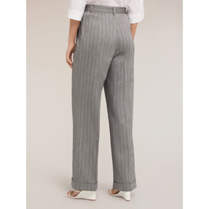 Motivi - Pantalones palazzo de mezcla de lino a rayas - Gris