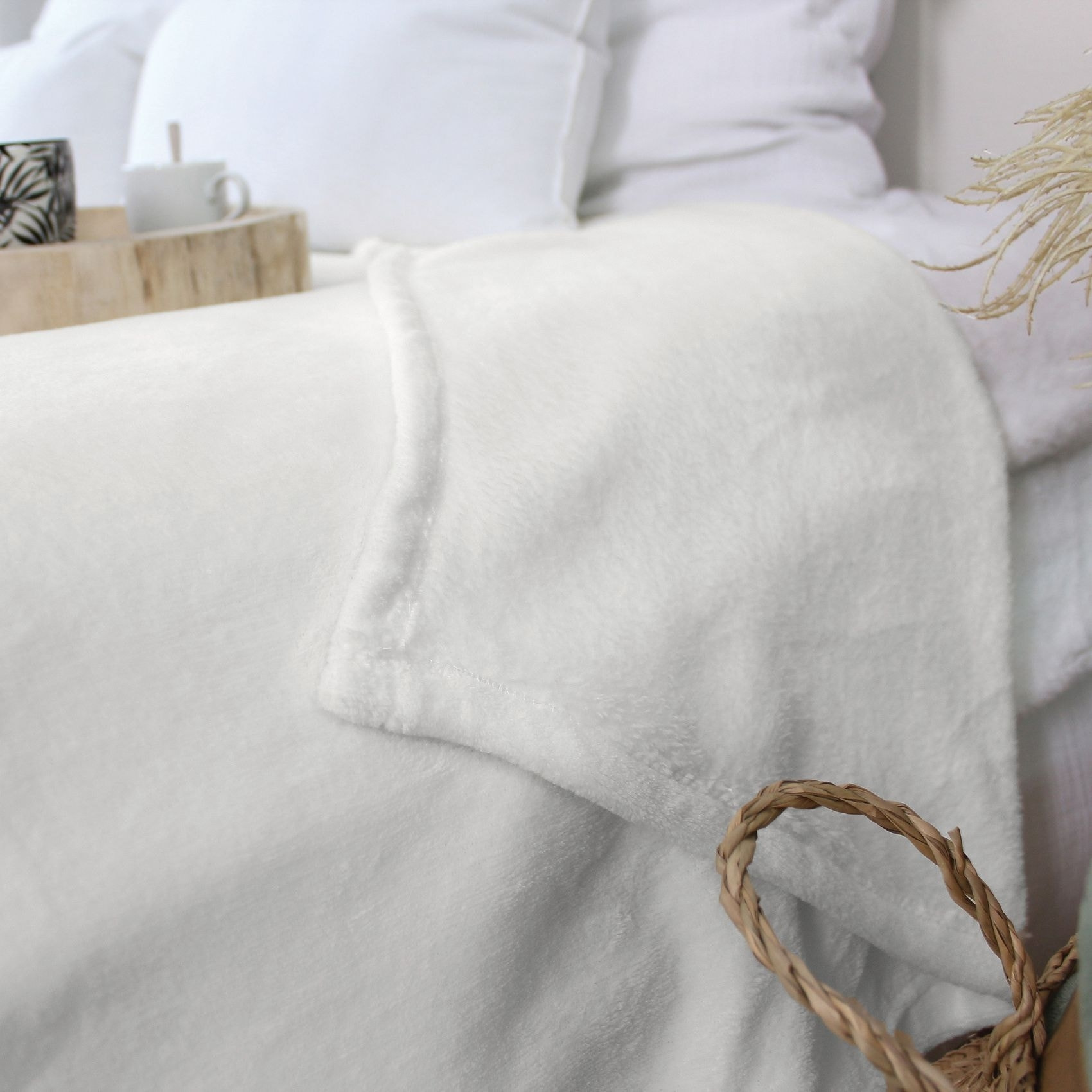 Couverture unie en molleton - Ecru