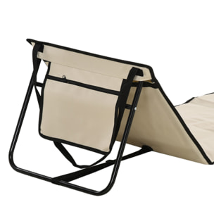 Conjunto de 2 Esterillas de Playa Plegable Esteras Acolchadas con Respaldo Reclinable y Bolsa de Transporte para Jardín Camping 142x51x40 cm Beige