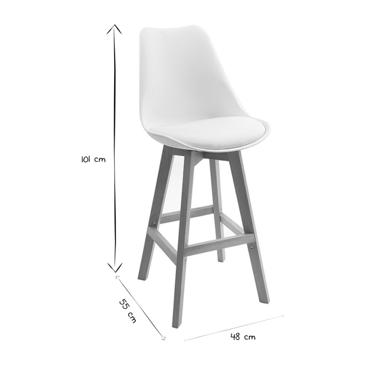 Tabourets de bar design blanc et bois H65.5 cm (lot de 2) PAULINE