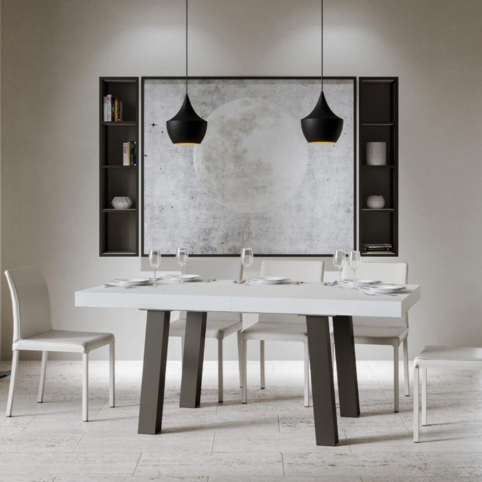 Tavolo allungabile 90x200/304 cm Bridge bianco frassino telaio Antracite