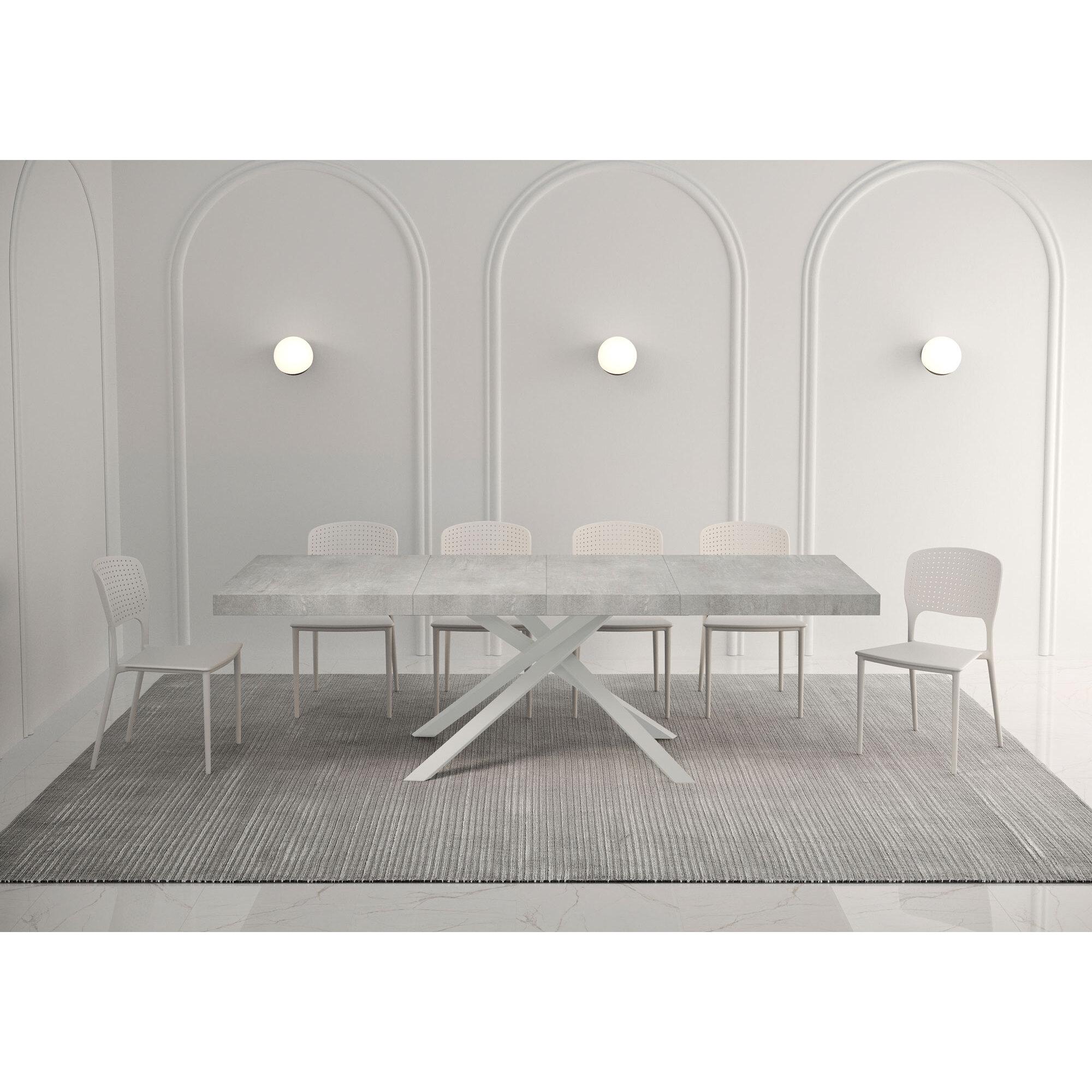 Table extensible 90x140/244 cm Karida Premium gris béton pieds blanc