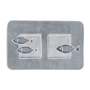 Tapis de bain Polyester ANDROS 55x65cm motif poisson Gris Spirella