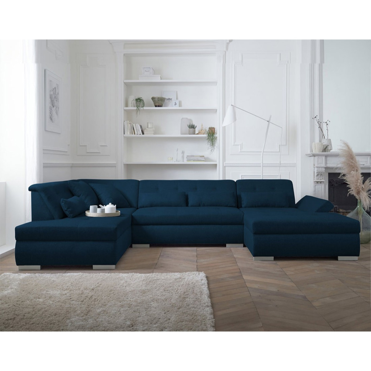 Vermont - canapé panoramique d'angle gauche - 7 places - XXL - Bleu pétrole