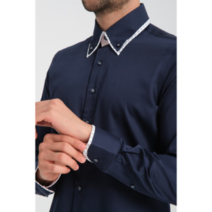 Camicia Uomo Botton Down Slim Satin Unito Blu