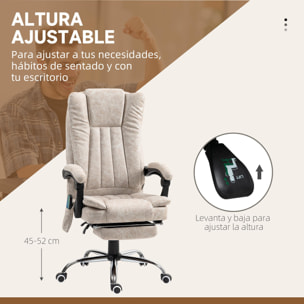 Silla de Masaje con 6 Puntos de Masaje Silla de Oficina Giratoria Silla de Escritorio Reclinable con Altura Ajustable Función de Calefacción Reposapiés Retráctil y Control Remoto Crema