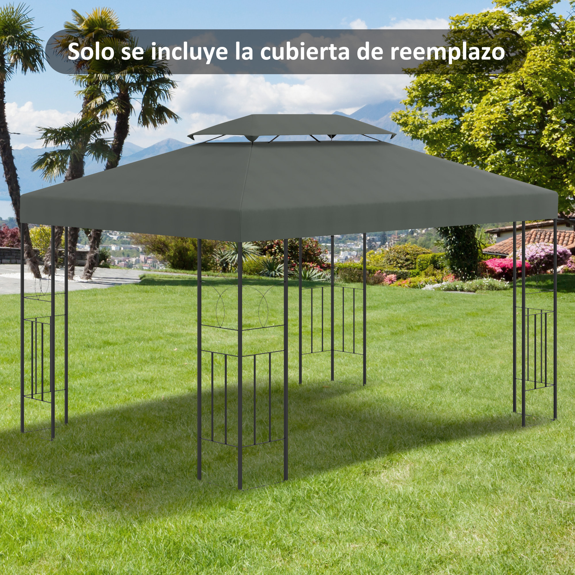 Outsunny Techo de Repuesto 4x3 m para Cenador Jardín Exterior 2 Niveles Gris