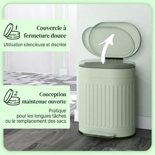 Poubelle à pédale design ovale métal ondulé 20L vert sauge clair
