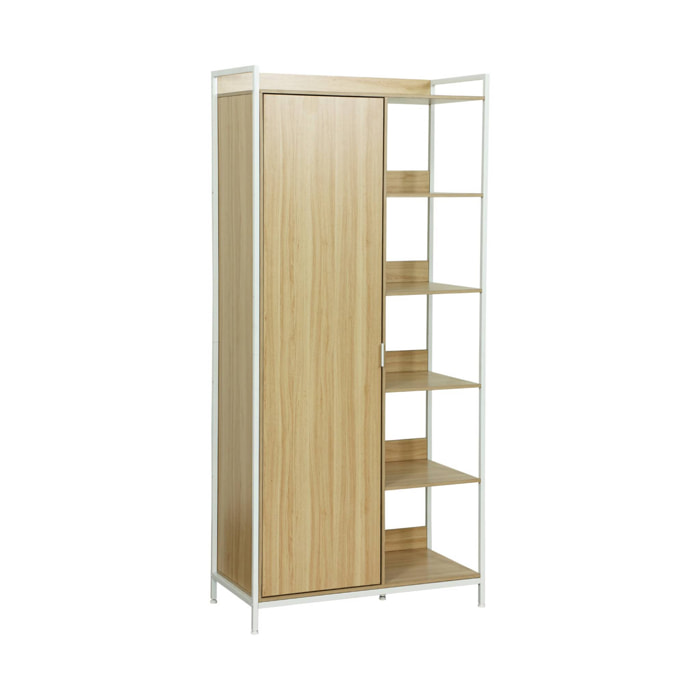 Module dressing décor bois et métal 1 penderie 6 étagères 1 porte CLEVER