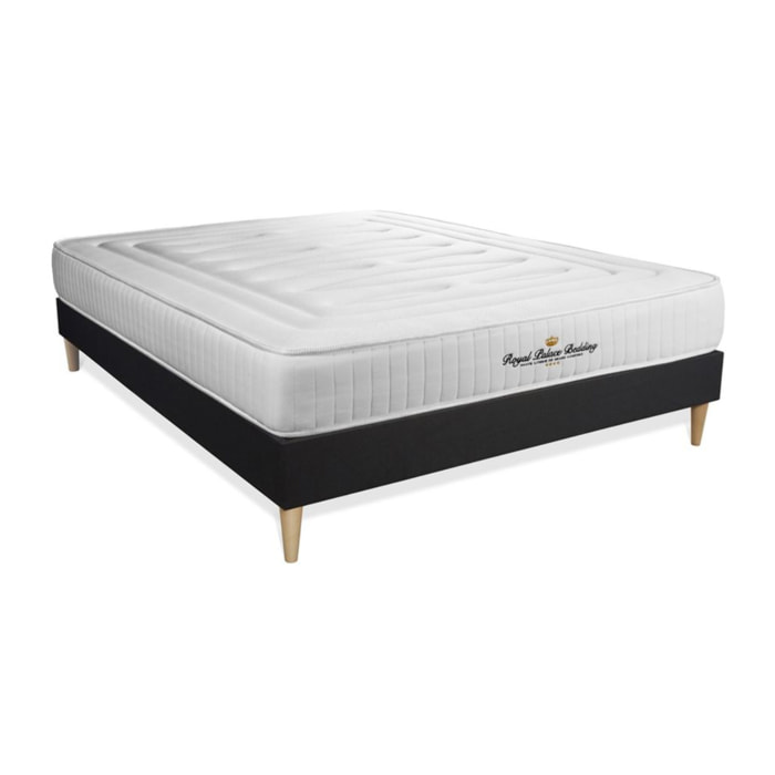 Ensemble - Matelas Ressorts ensachés et mémoire de forme 22cm d'épaisseur - 3 zones de confort - Confort ferme - Sommier tapissier en kit - 2 places