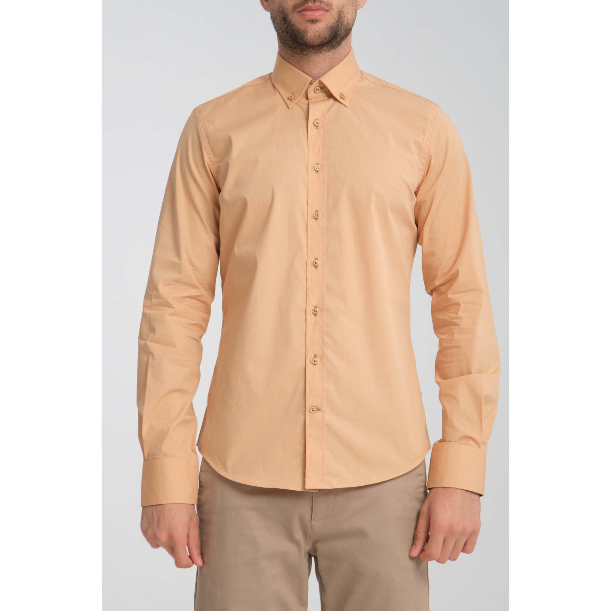 camicia uomo 1 bottone button down slim Popeline Stretch Unito Mastice