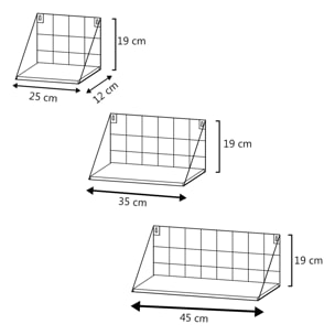 Set de 3 estantes de pared Amede metal negro y madera de Paulownia