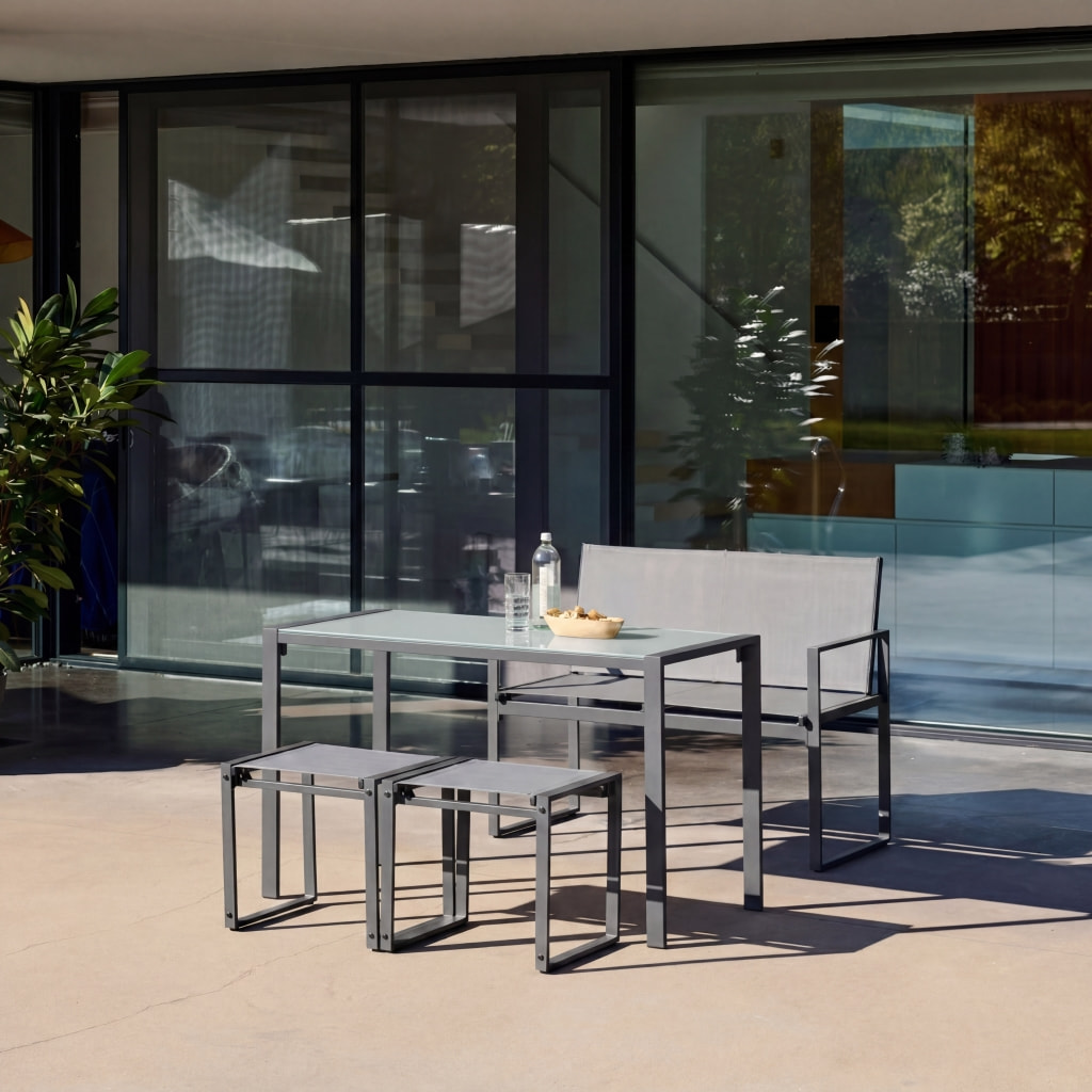 Table de jardin encastrable acier et textilène + 4 assises TAVENA