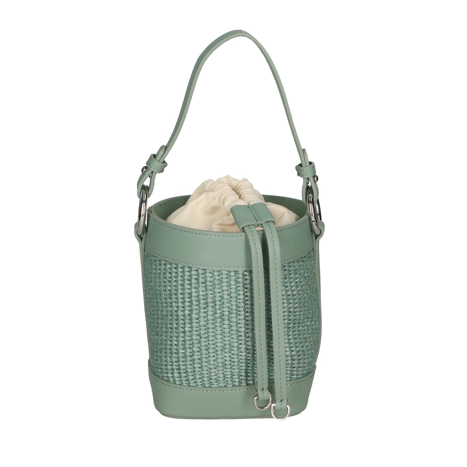 Borsa a secchiello da donna - Modello Alyssa - Pelle & Paglia - 13.0 x 16.0 x 10.0 cm