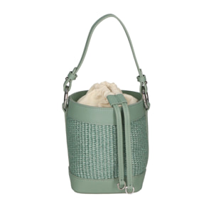 Borsa a secchiello da donna - Modello Alyssa - Pelle & Paglia - 13.0 x 16.0 x 10.0 cm