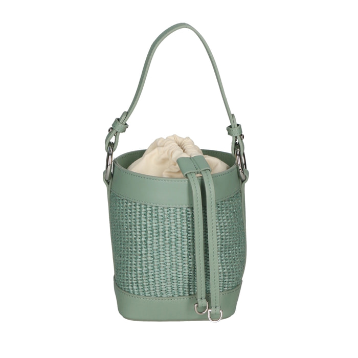 Borsa a secchiello da donna - Modello Alyssa - Pelle & Paglia - 13.0 x 16.0 x 10.0 cm