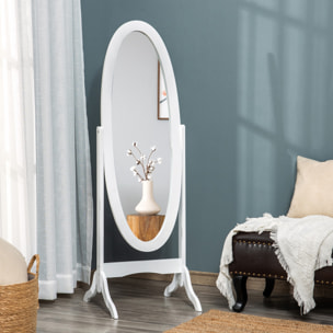 Miroir à pied ovale style shabby chic inclinaison réglable dim. 47L x 45l x 154H cm MDF blanc