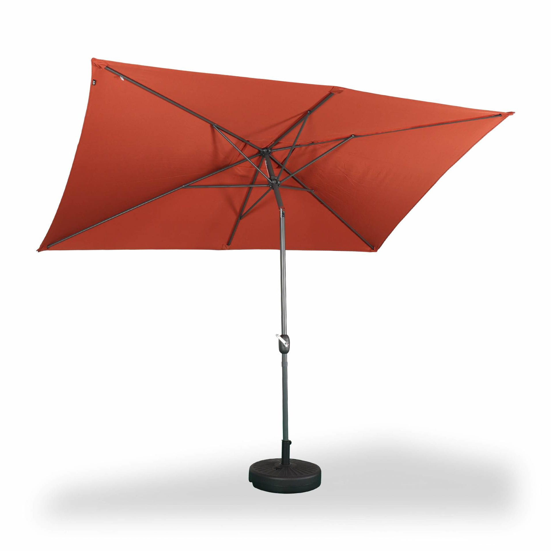 Parasol droit rectangulaire 2x3m - Touquet terracotta - mât central en aluminium orientable et manivelle d'ouverture