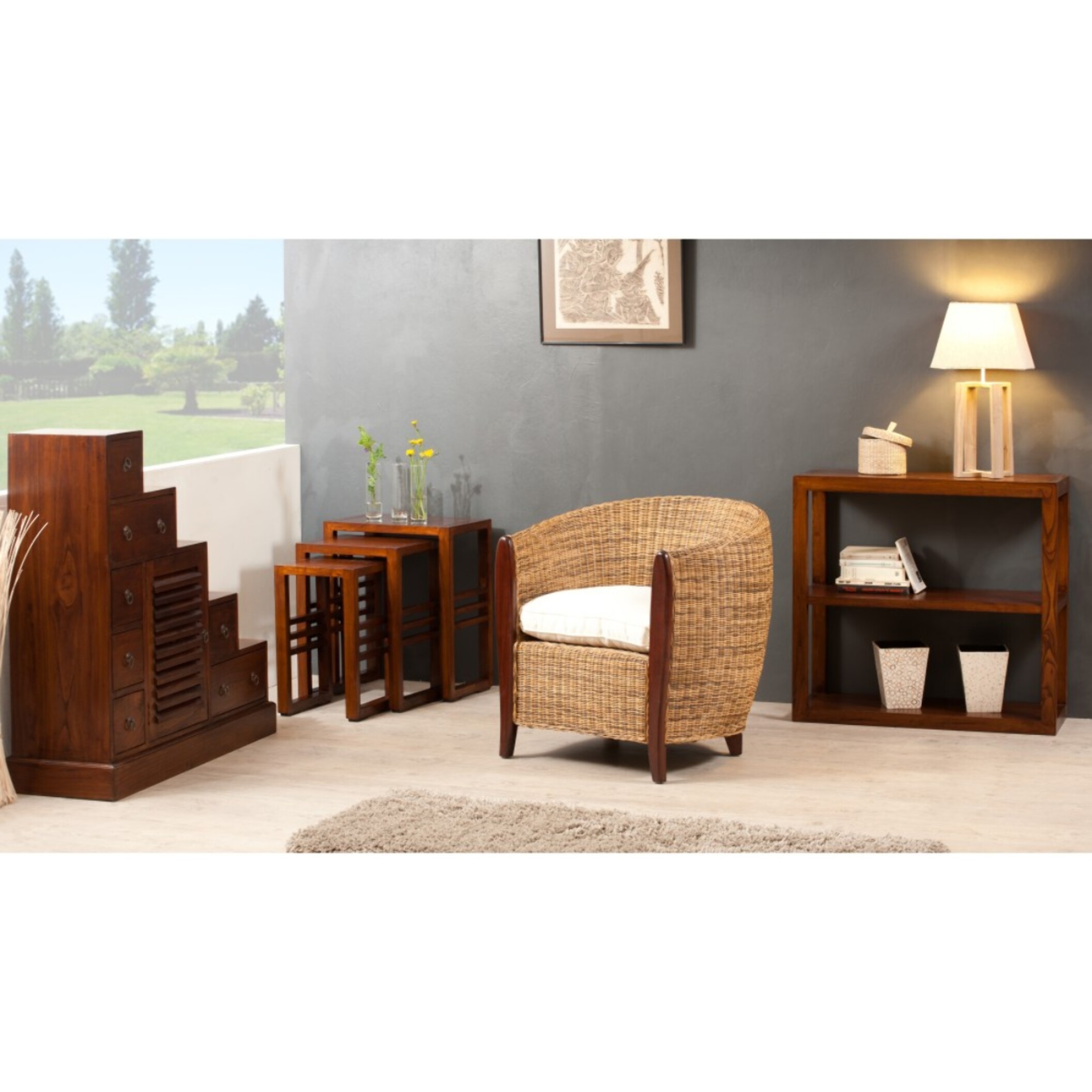 LAUREN - Set de 3 tables gigognes rectangulaires marrons bois Mindi