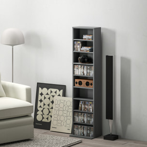 Étagère pour CD et DVD - 9 compartiments, 6 étagères réglables - 33x24x140cm - gris
