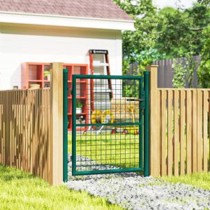 Puerta de Jardín 100x79 cm Puerta para Valla de Barra de Acero con Asa Cerradura y 3 Llaves para Exterior Patio Verde