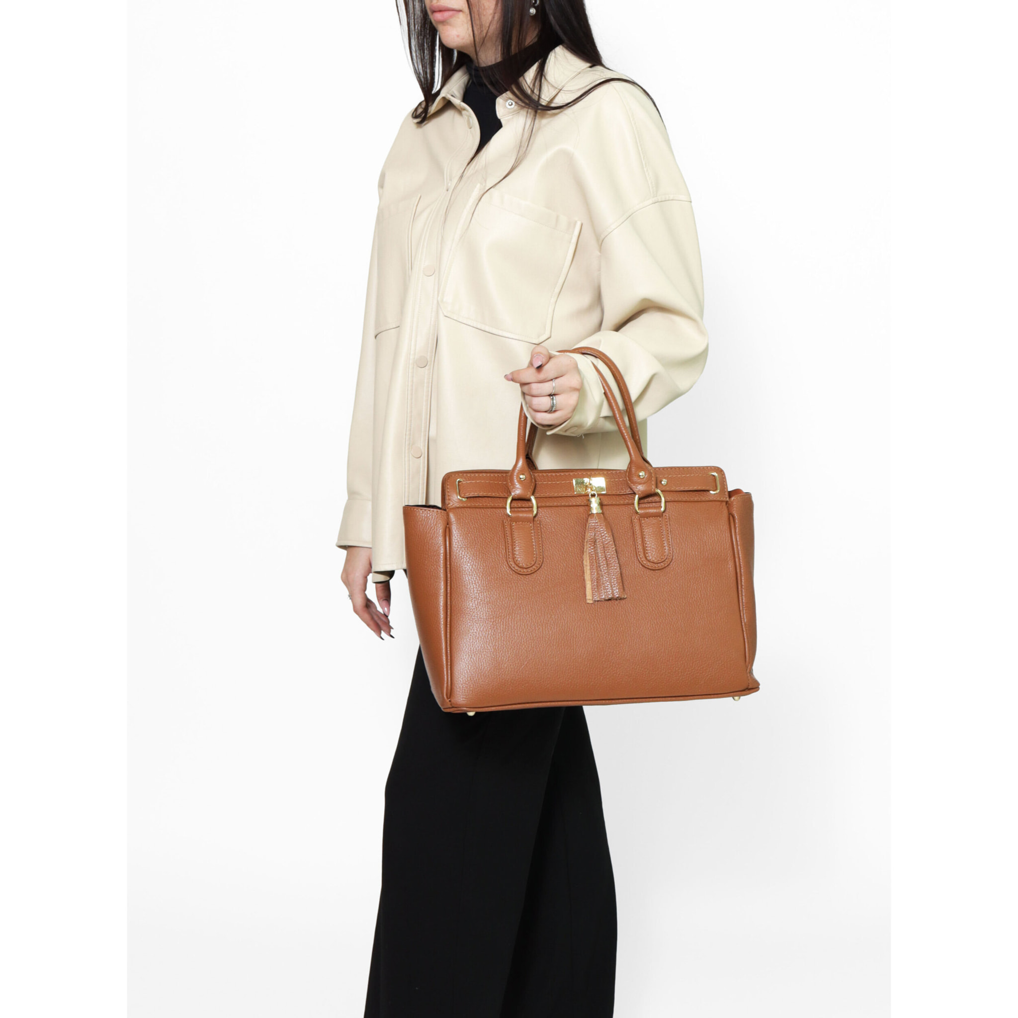 Borsa a mano da Donna Elena in Vera Pelle Made in Italy 28x37x18 cm