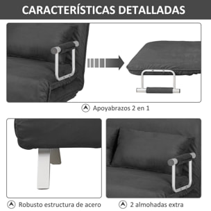 Sofá Cama de 2 Plaza 2 en 1, Sillón Cama Plegable Tapizado en Ante Sintético, con Respaldo Ajustable en 5 Niveles y 2 Almohadas Acolchadas, para Oficina, Dormitorio, Salón, 111x80x78 cm, Gris