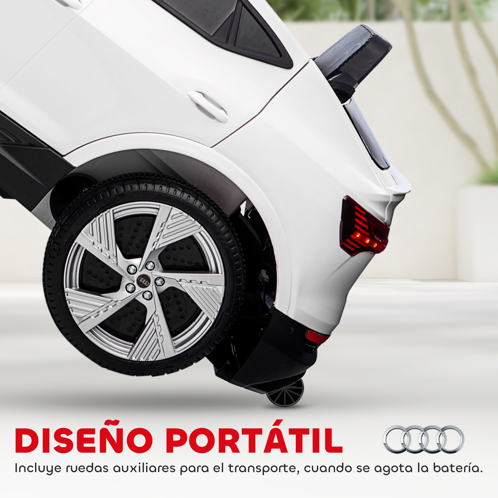 Coche Eléctrico para Niños Audi E-tron Coche de Batería para Niños 12V con Mando a Distancia Faros Bocina Música Velocidad 3-5 km/h Cinturón de Seguridad Blanco