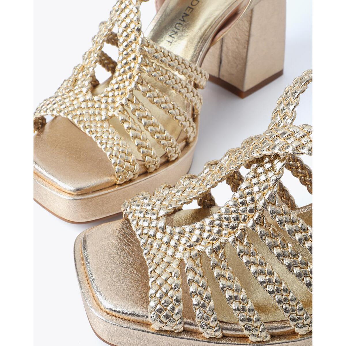 Sandalo con tacco metallizzato e cinturini intrecciati